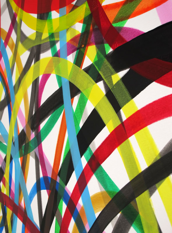 Des lignes courbes multicolores entrelacées sur un fond blanc.