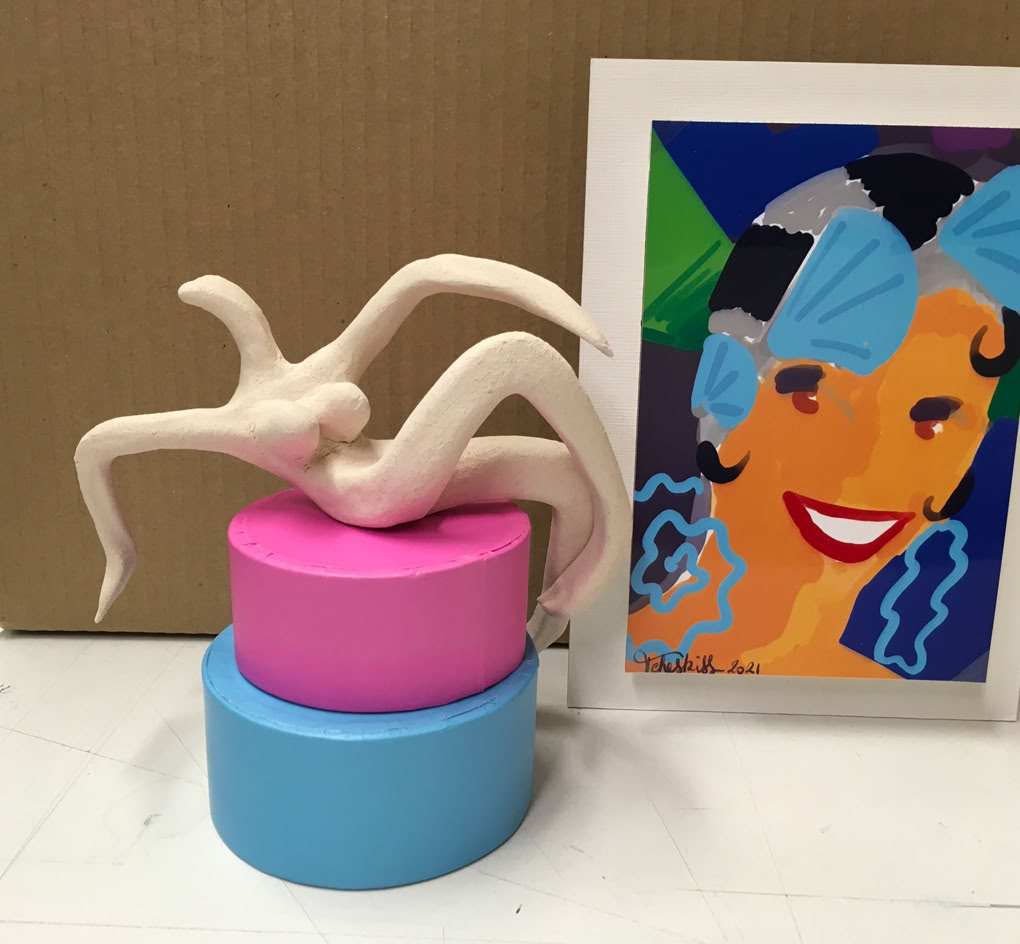 Sculpture en grès et peinture