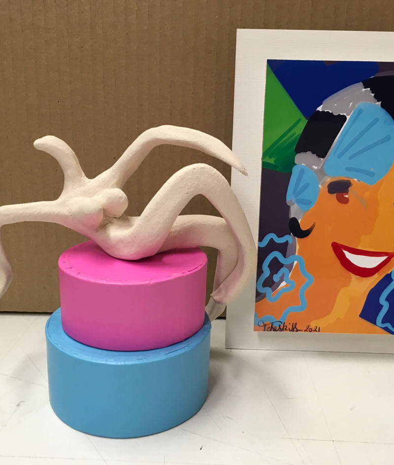 Sculpture en grès et peinture