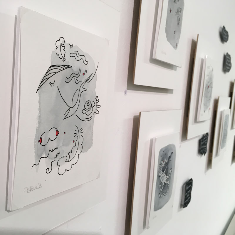 Tangor, 2020, série de dix huit tableaux inspirés par les poèmes de tristan Félix, aquarelle et feutre acrylique, 15 x 19,5 cm.