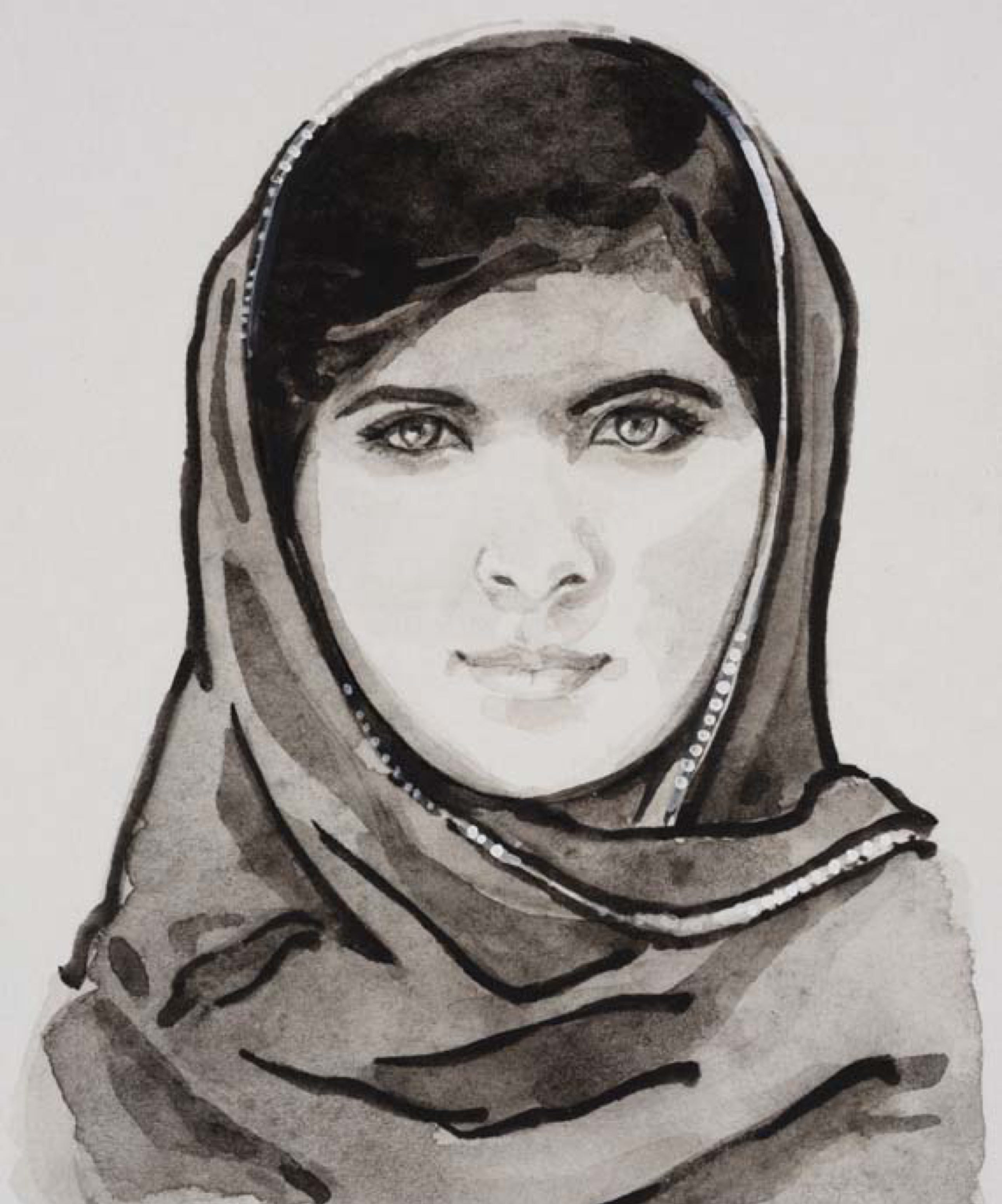 Portrait miniature de Malala Yousafzai en aquarelle par Denis Tcheskiss – format Artist Trading Cards (64 x 89 mm)