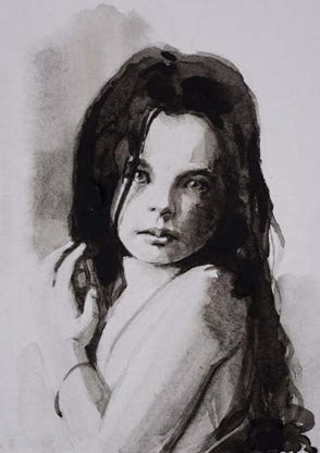 Illustration de la série *Enfance sans biographiel* par Denis Tcheskiss. Aquarelle miniature au format Artist Trading Card 63 x 89 mm. Exposition : 2018. Galerie de l'Artsenal. Delémont