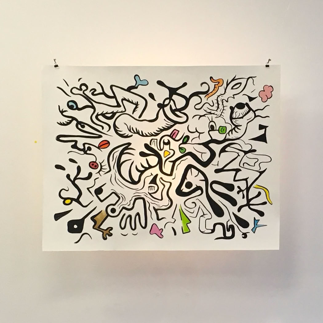 Peinture abstraite sur papier. Formes organiques. 100 x 140 cm