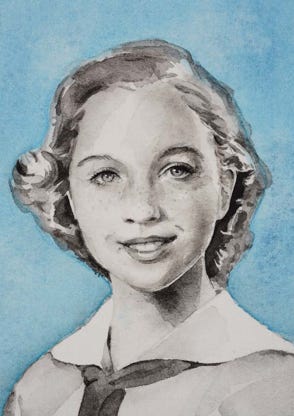 Illustration de la série *Enfance sans biographiel* par Denis Tcheskiss. Aquarelle miniature au format Artist Trading Card 63 x 89 mm. Exposition : 2018. Galerie de l'Artsenal. Delémont