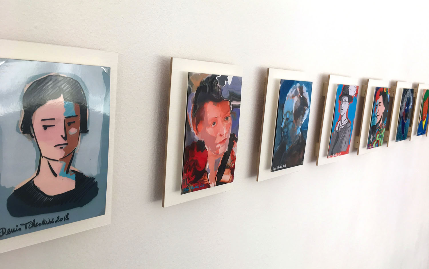 Vue d’exposition de la série Femmes Prix Nobel à la Galerie Tcheskiss, Delémont (2018)