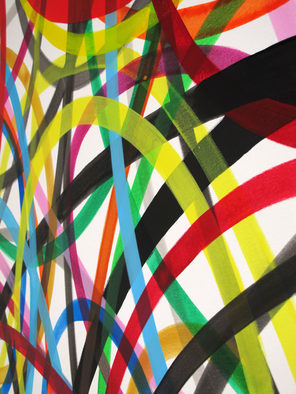 Des lignes courbes multicolores entrelacées sur un fond blanc.