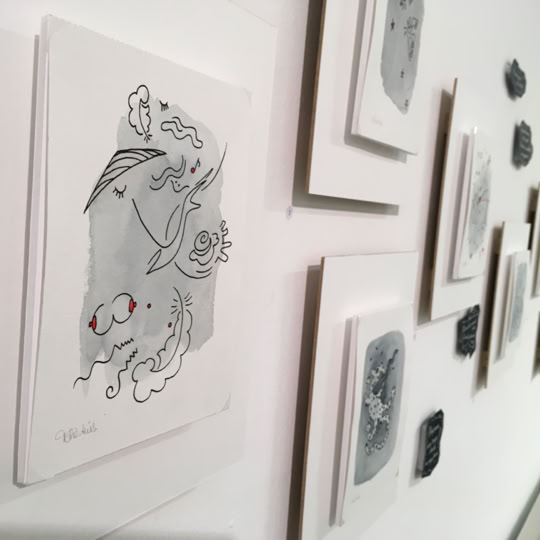 Tangor, 2020, série de dix huit tableaux inspirés par les poèmes de tristan Félix, aquarelle et feutre acrylique, 15 x 19,5 cm.