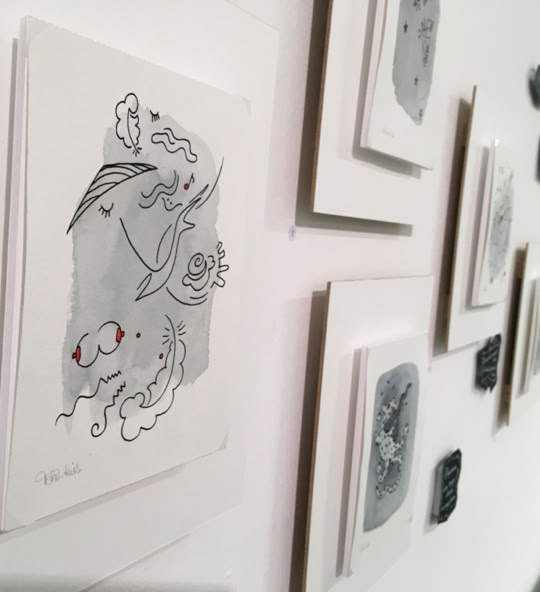 Tangor, 2020, série de dix huit tableaux inspirés par les poèmes de tristan Félix, aquarelle et feutre acrylique, 15 x 19,5 cm.