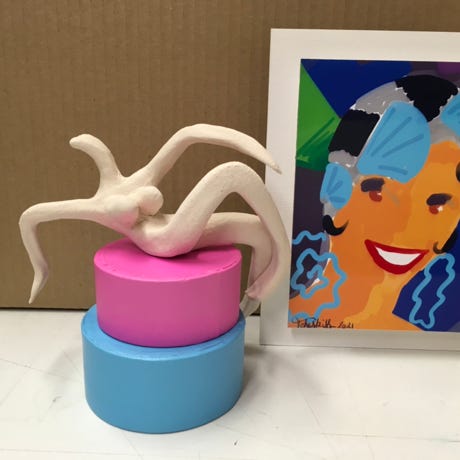 Sculpture en grès et peinture