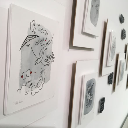 Tangor, 2020, série de dix huit tableaux inspirés par les poèmes de tristan Félix, aquarelle et feutre acrylique, 15 x 19,5 cm.