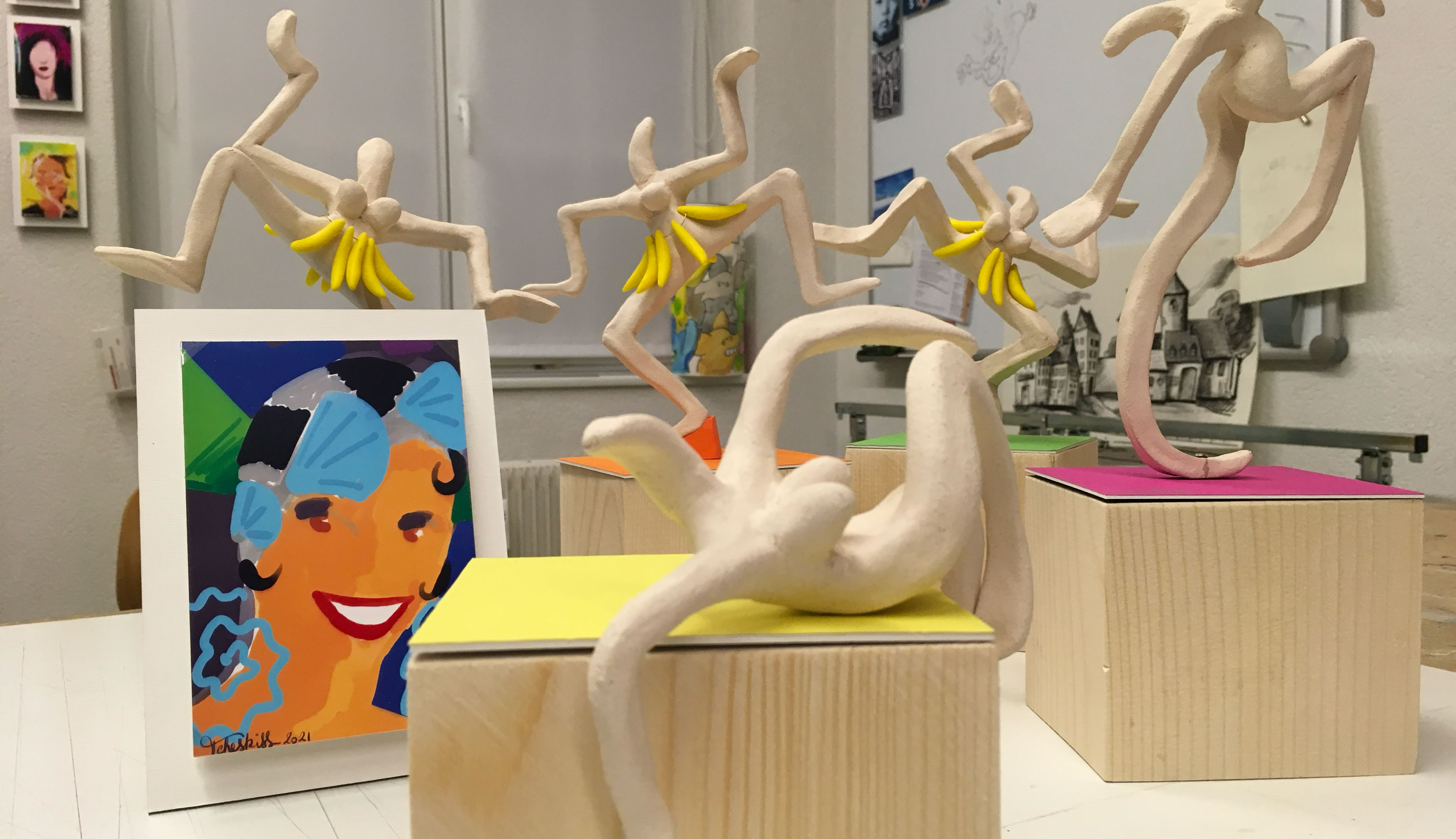 Sculpture en grès et peinture