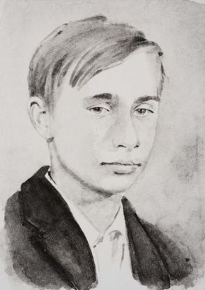 Illustration de la série *Enfance sans biographiel* par Denis Tcheskiss. Aquarelle miniature au format Artist Trading Card 63 x 89 mm. Exposition : 2018. Galerie de l'Artsenal. Delémont