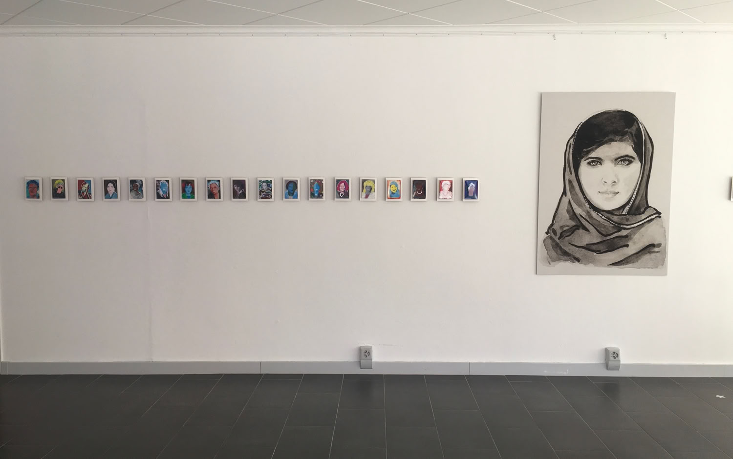 Vue d’exposition de la série Femmes Prix Nobel à la Galerie Tcheskiss, Delémont (2018)